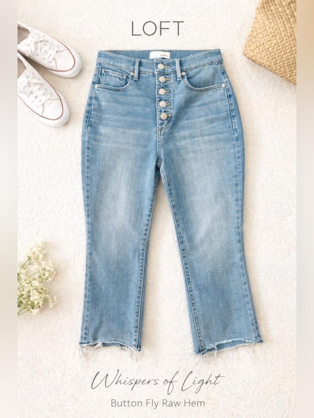 LOFT High Rise Button Fly Raw Hem Crop Jeans Size 26 / 2